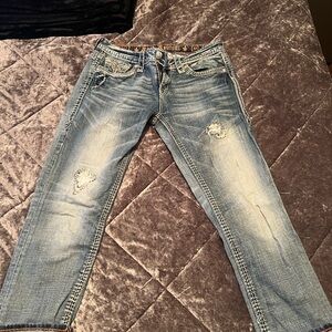 Rock Revival Blue Denim Jeans with Orange Accents